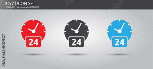 24/7 clock icon in flat style isolated on white background.