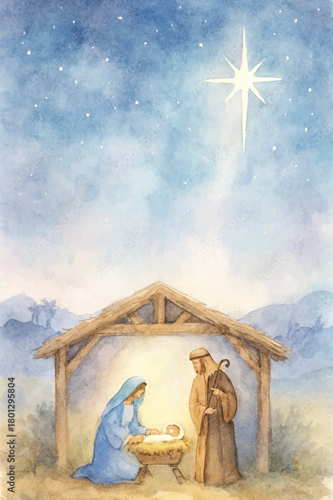 Fototapeta premium holy night watercolor art illustration