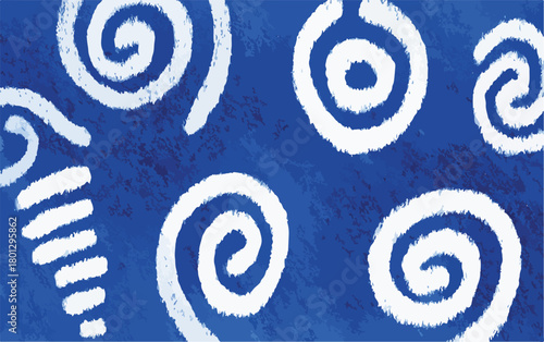 Disegno astratto di spirali bianche su sfondo blu intenso, stile artistico e moderno