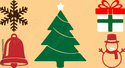 Festive christmas icons arranged on a cheerful orange background for holiday cheer