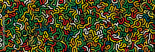 Un intricato motivo astratto con linee curve colorate su sfondo nero, ideale per sfondi e design grafici.