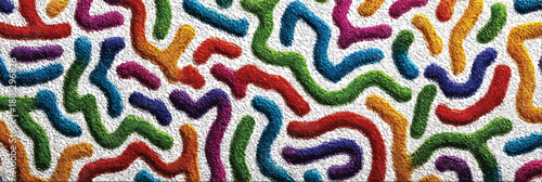 Uno sfondo astratto con forme organiche colorate e sinuose su una texture bianca e granulosa.