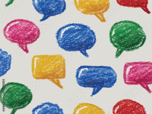 Sfondo vettoriale con fumetti colorati disegnati a pastello, simbolo di comunicazione e dialogo
