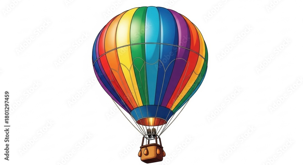 Naklejka premium Vibrant Rainbow Hot Air Balloon Illustration, Colorful, Sky, Travel