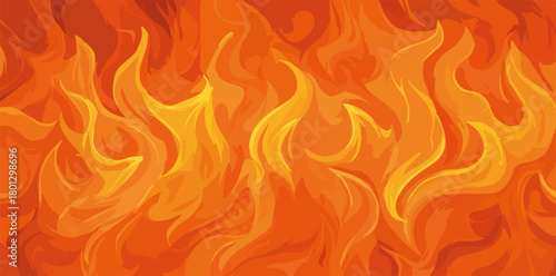 Sfondo astratto di fiamme vibranti in tonalità arancioni e gialle, illustrazione vettoriale calda.
