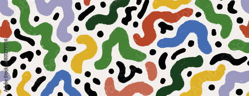 Vettore astratto con forme organiche ondulate e puntini neri su sfondo bianco, stile Matisse.