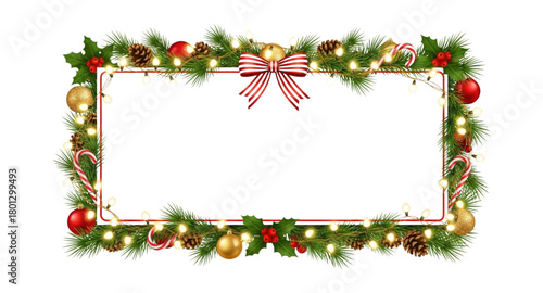 christmas frame with fir branches and balls