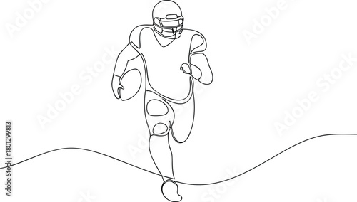 American football player running with ball continuous line drawing