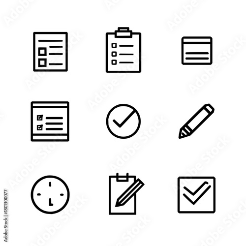 Set of nine office icons isolated on for web and app design