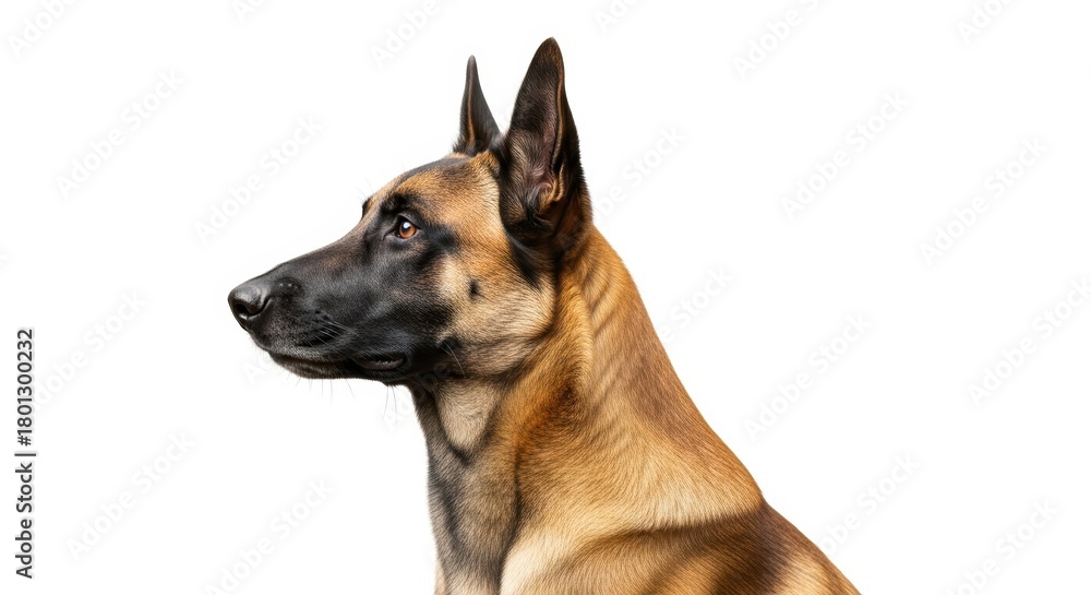 Fototapeta premium Belgian Malinois Dog Portrait Profile On White Background, Canine, Dog breed, Purebred