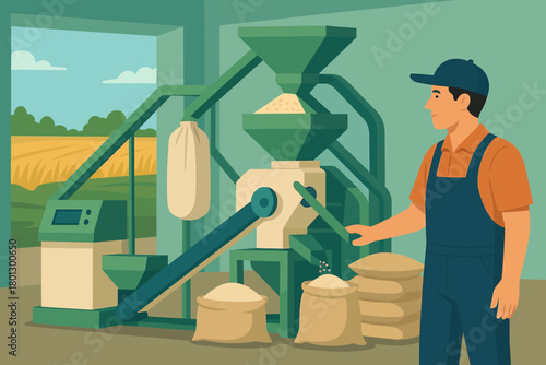 vector illustration of a rice milling machine