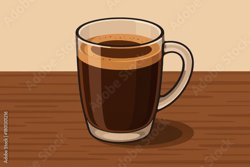 vector illustration of a cup of coffee on wooden table
