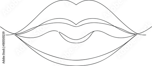 Black line art of open lips with flowing curves mouth