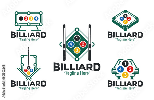 5 Billiard Logo Set Classic Sports Branding Collection