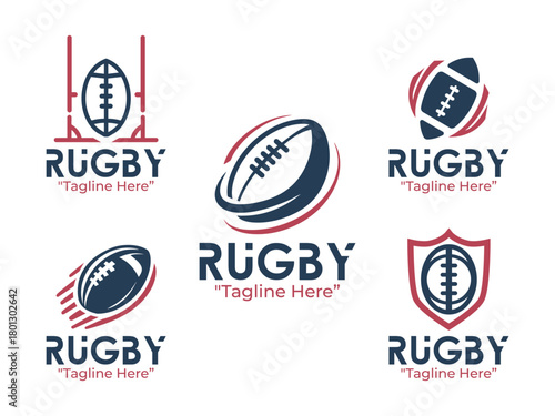 5 Rugby Logo Set Aggressive and Bold Sports Branding Collection