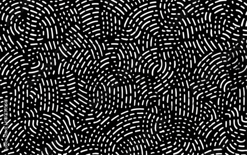 Sfondo astratto con motivo a linee curve bianche su sfondo nero, un disegno grafico moderno e pulito.