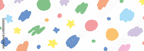 Sfondo colorato con forme astratte e stelle, un design giocoso e moderno per ogni progetto creativo.