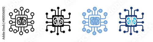 Machine learning icon set multiple style collection