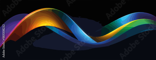 Onda astratta colorata su sfondo nero, un design moderno e dinamico per concetti di tecnologia e movimento.