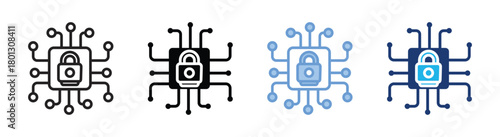 Cyber security icon set multiple style collection