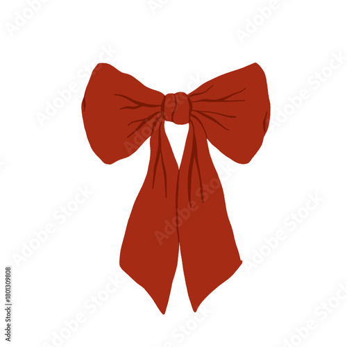 Christmas holiday bows and bells clipart set. Festive red and green ribbons, jingle bells, golden bell, mushroom, striped ribbon. Cozy winter flat cartoon vector illustration for cards and decor.