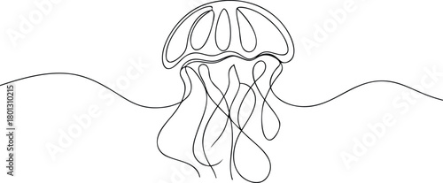 Single line drawing of a jellyfish with flowing tentacles
