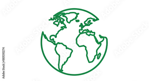 Minimal green globe icon representing Earth and global connectivity.