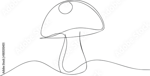 Single line drawing of a mushroom on wavy ground fungus