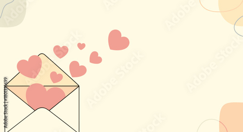Romantic illustration of an open envelope with pink hearts floating out, symbolizing love letters and heartfelt messages.