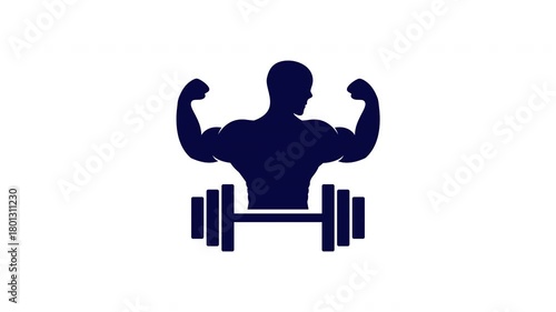 Animasi seorang binaragawan mengangkat dumbel di gym