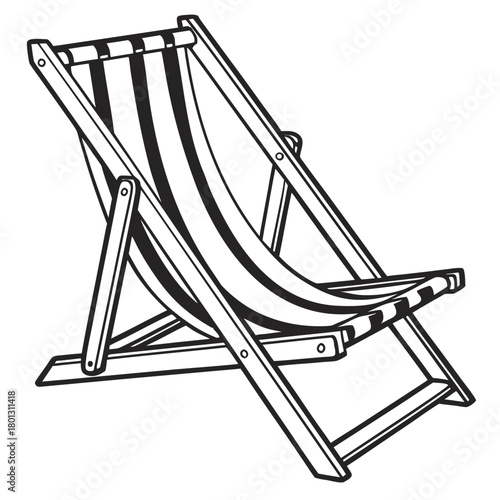 Black and white outline showing a striped deckchair on a white background is visible