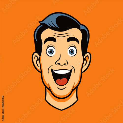 Face of an admiring or surprised young man. Retro pop art comic style. Vector illustration.