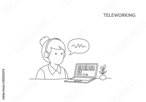 Simple Illustration of Woman Teleworking at Home
