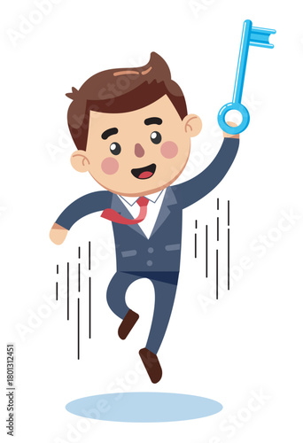 Businessman Holding Key as Symbol of Unlocking Opportunities and Achieving Success