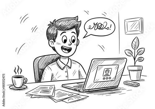 Surprised Man Looking at Laptop Illustration