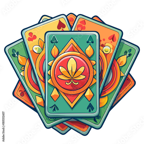 Stylized playing cards sticker featuring vibrant designs and card symbols