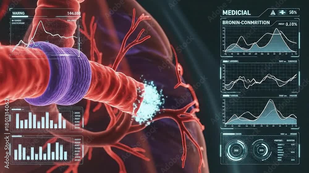 Animated 3D visualization of human lungs with bronchioles and alveoli ...