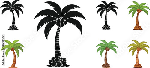 Collection of tropical palm trees in various styles and colors