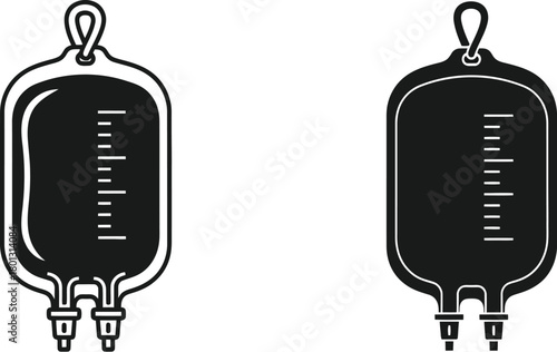 Black and white illustration of two medical iv drip fluid bags