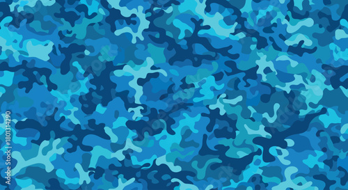 Marine design camouflage pattern in deep blues and teals, Vibrant deep blue camouflage print for swimwear and marine gear, Modern navy style camo wallpaper