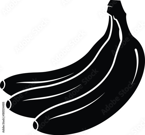 A simple black silhouette illustration of a bunch of bananas