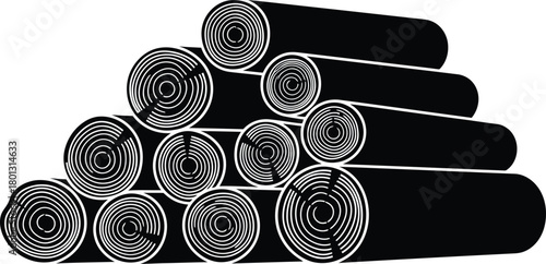 Stacked logs forming a monochrome pile simple black and white illustration