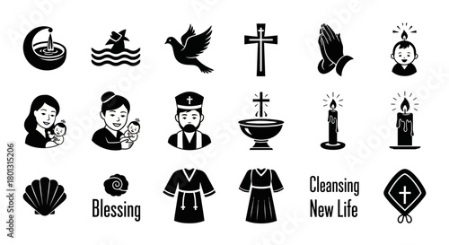 Baptism Symbols Christian Icons Cleansing New Life Ceremony Images.svg