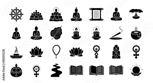 Buddhist Meditation and Spiritual Symbols Collection.svg
