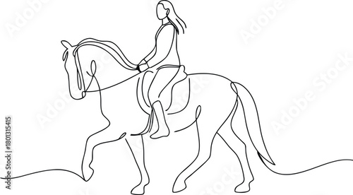 Single line drawing of person riding a horse equestrian