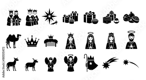 Christmas Nativity Scene Illustration Icons