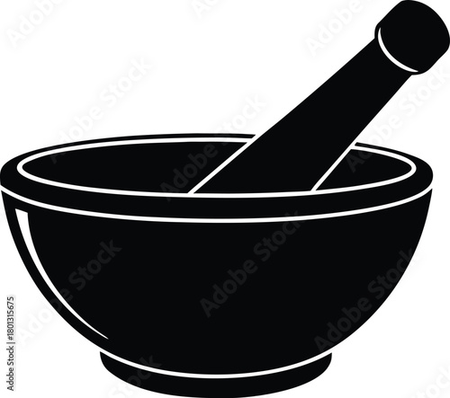 Laboratory pestle and mortar vector, science or chemistry lab equipment silhouette