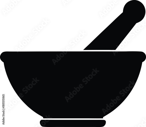 Minimalist pestle and mortar design, simple modern kitchenware vector graphic