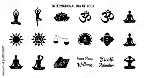 International Day of Yoga Symbols Collection.