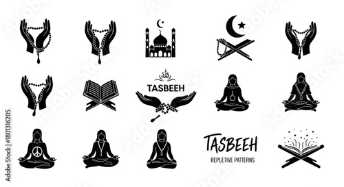 Islamic Tasbeeh Symbols and Patterns Hands Holding Beads Meditation Mosque Quran.svg